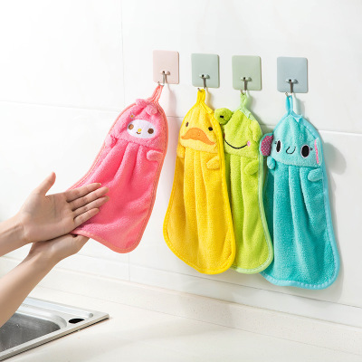 Kitchen Wipe hand towels Cute Hanging Strong Absorbent Coral Suede Thickened Wipe Handcloth Makeup Room Towel Rag