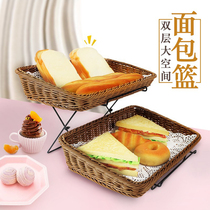 Double-layer rattan egg tart bread basket drain buffet food display rack cake snack rack fruit display basket
