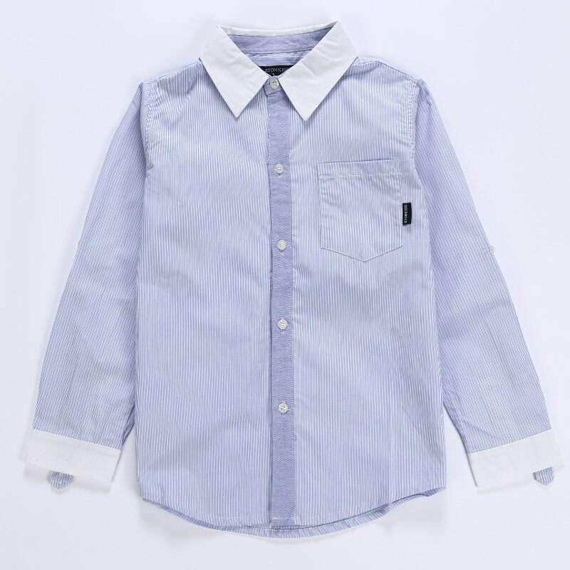 Children White Blue Fine Spaced Striped Shirt Boy Long Sleeve Pure Cotton CUHK Coupe for primary and middle school students Uniforms Shirts