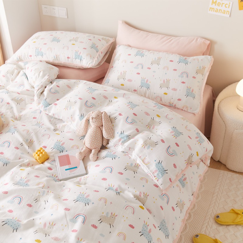 Pure cotton cotton four-piece set 2021 new trendy net red girl cute tassel lace decoration cartoon bed sheet quilt cover