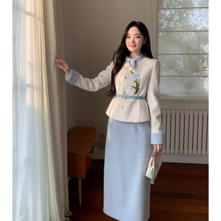 Gertcorel2025 neuer winter neuer chinesischer stil high-end-schwerindustrie bestickte gänsedaunenjacke und rockanzug für damen