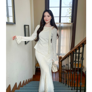 Gertcorel2026 neuer frühlings-französischer design-schwerindustrie-paillettenrock-strickpullover-innenanzug für frauen