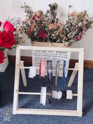 Solid wood desktop new 4-layer ribbon rack household DIY handmade practical florist storage shelf wooden