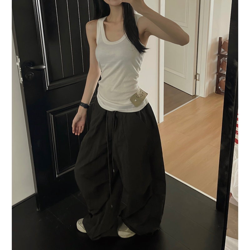 Fish Three Patch Pocket Label Slim-Fit Lyocell Slimming Tank Top American-Style Slim-Fit Wide Shoulder Strap Tank Top