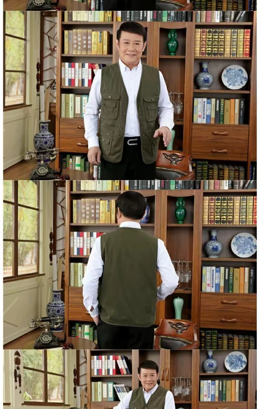 Trung niên xuân và mùa thu ngoài trời nhiều túi nam cotton thoáng khí vest vest vai câu cá phóng viên vest vest áo khoác đông nam
