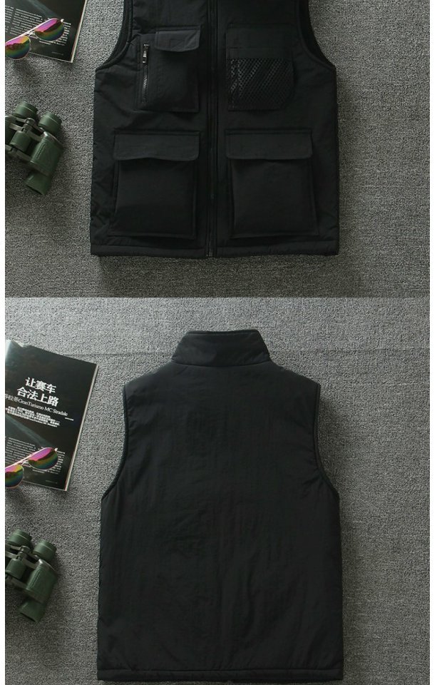 Mùa thu đông mẫu nam và nữ chụp ảnh áo khoác cotton nhiều túi cộng với nhung ấm đào tạo quảng cáo vest vest vest vest áo lông vũ