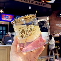 Starry sky cup with straw net red water cup ins high facial value Korean Nordic style glass transparent fruit tea cup