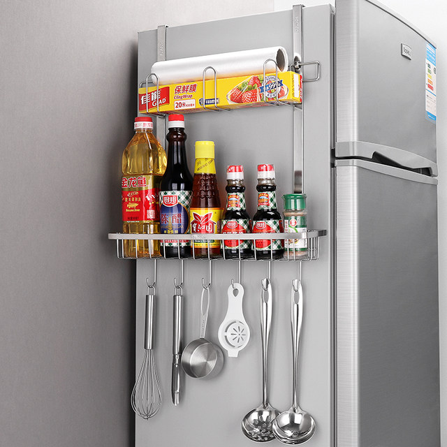 Stainless steel refrigerator shelf side storage artifact side side wall rack kitchen supplies wall-mounted magnetic shelf