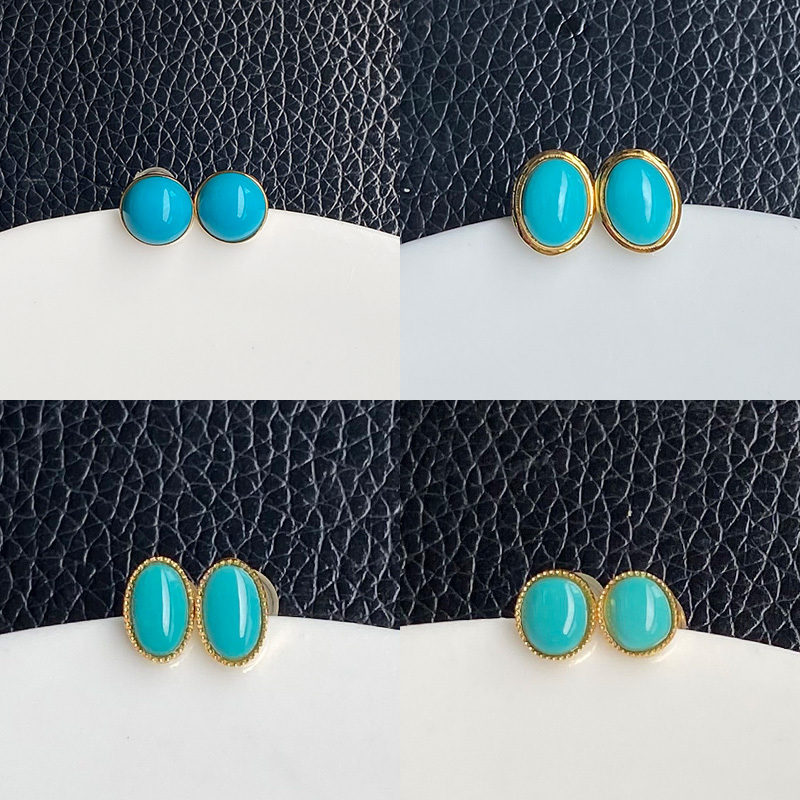 Raw Turquoise Earrings with Sky Blue 18K Gold Accents, Hubei Turquoise, Women's Earrings 51