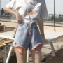 Trái cây một trái cây mùa thu của phụ nữ trái tim thiết kế quần jeans mùa hè Waitmore quần ống rộng chân nóng quần thẳng - Quần jean quần jean cao cấp