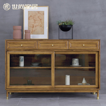 Shishang Yaxuan Nordic dining side cabinet Full solid wood glass storage cabinet Wujin Wood kitchen furniture Bowl and dish cabinet