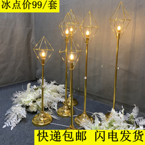 Wedding props wrought iron geometry Golden Diamond Road lead lamp wedding stage decoration Diamond lamp road guide