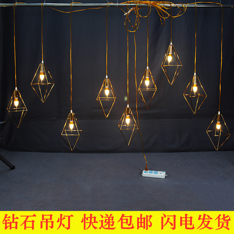 New Wedding Props 9 Heads Tandem Golden Diamond Lamp Pendant Light Wedding Stage Decoration Iron Art Diamond Road Citation-Taobao