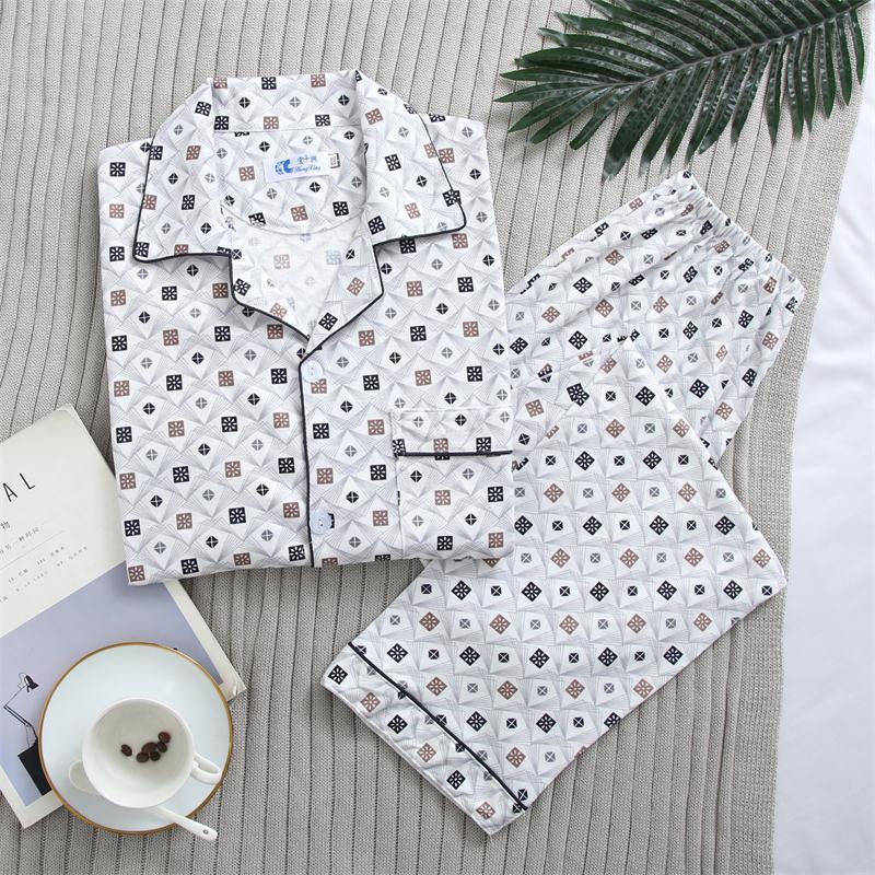 Bộ đồ ngủ mens nam mùa hè cộng với sân quần ngắn tay mens trung niên Cardigan bộ quần áo nhà mỏng mùa hè.