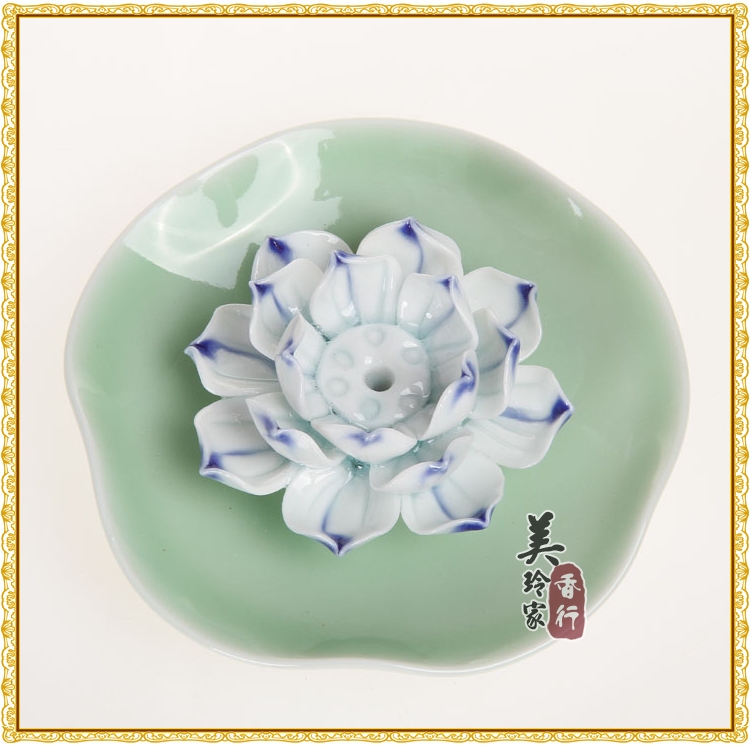 Lotus-scenary inserts ceramic incense burner Fragrant Inserts Lotus Flower parsley Fragrant Inserts of Incense Holder Green porcelain stove Incense tray
