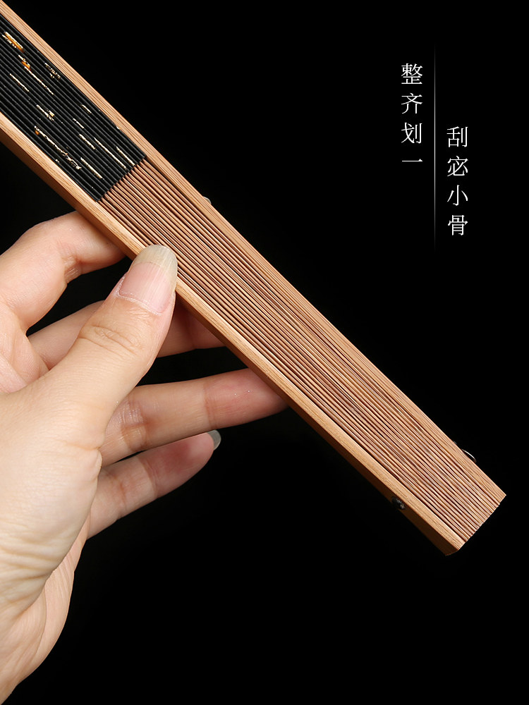 Ranlan 9.5inch Old Jade Bamboo Folding Fan with Tassel, Ancient Style, Square Head, Handcrafted Fan, Vintage Jade Bamboo Fan