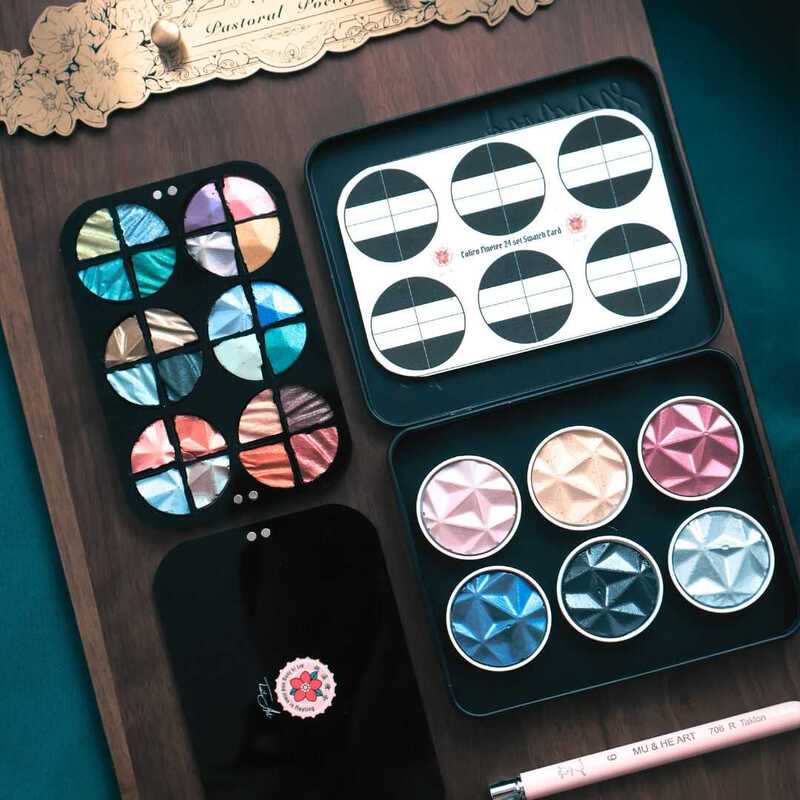 German Coliro Finetec Pearlescent Watercolor Paint 1/4 Size Portable Travel Es English Calligraphy Nail Art