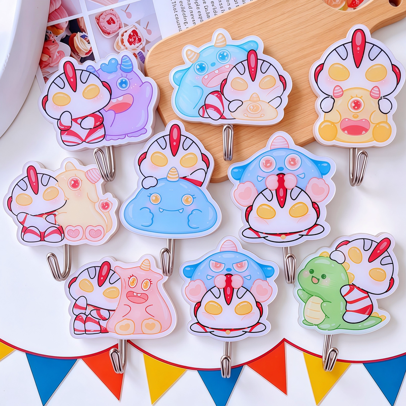 Cute Hand-Drawn Ultraman Little Monster Hook, One-Eyed Monster Dinosaur, No-Drill, Traceless Dormitory Kitchen Storage Adhesive Hook