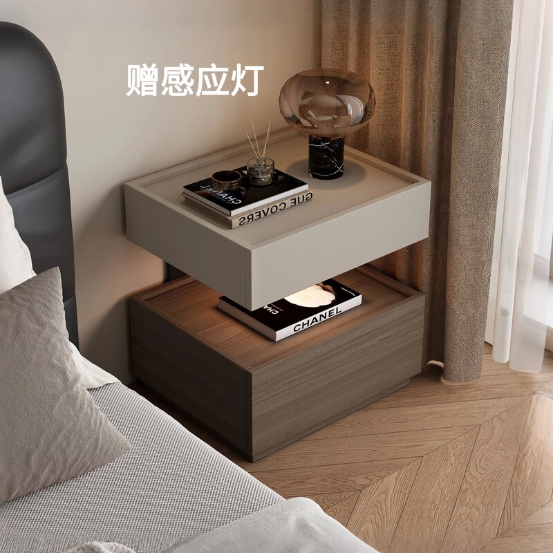 Italian Minimalist Bedside Table with Hidden Compartments, Light Luxury and High-End Feel, Floating Bedroom Home Bedside Storage Cabinet with Lights Italian Minimalist Bedside Table with Hidden Compartments, Light Luxury and High-End Feel, Floating Bedroom Home Bedside Storage Cabinet with Lights