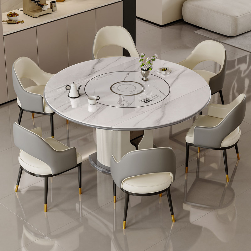 2026 New Model of Slate Dining Table and Chairs for Home Use, Multifunctional Table, Modern and Simple, Warming Plate, Dining Table That Can Be Transformed into a Round Table