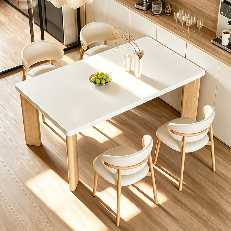 Slate Dining Table and Chairs, Solid Wood, for Small Households, Natural Wood, Cream Style, 2026 New Model, Rectangular Dining Table Slate Dining Table and Chairs, Solid Wood, for Small Households, Natural Wood, Cream Style, 2026 New Model, Rectangular Dining Table