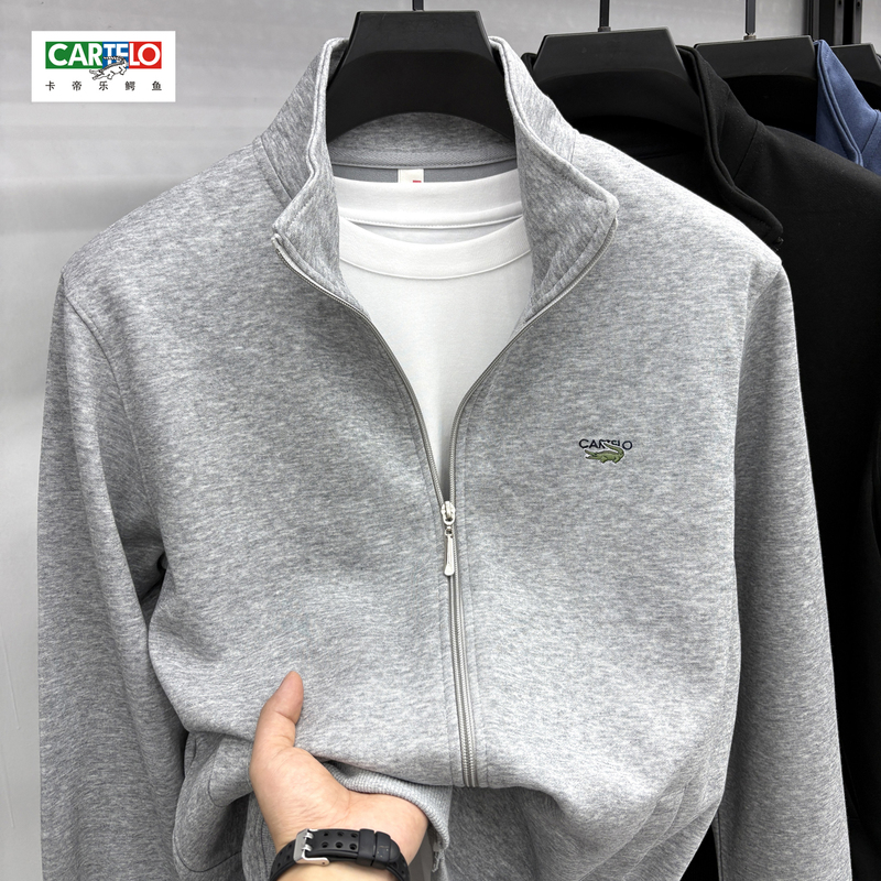 Cartelo Crocodile Men's Jacket 2026 Spring and Autum Thin Zipper Stand Collar Sweatshirt Casual Sports Top