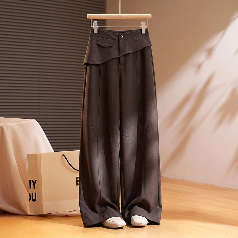 Autumn Stylish High-Waisted Faux Two-Piece Wide-Leg Pants for Women, Slimming Long Pants with a Draped Hem, Casual Balloon Pants Autumn Stylish High-Waisted Faux Two-Piece Wide-Leg Pants for Women, Slimming Long Pants with a Draped Hem, Casual Balloon Pants