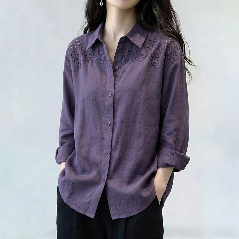 Purple Lapel Shirt for Women, 2026 Early Autumn New Style, Long-Sleeved, Loose, Casual, Slimming, High-End, Age-Reducing Top Purple Lapel Shirt for Women, 2026 Early Autumn New Style, Long-Sleeved, Loose, Casual, Slimming, High-End, Age-Reducing Top