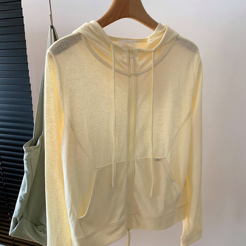 2026 Summer Thin Style Age-Reducing Yellow Hooded Outerwear Fashionable Slim-Fit Zipper Sun Protection Jacket