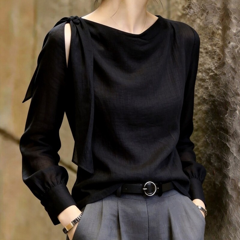 Black Top, Niche Trendy Stylish Clothing, Age-Reducing Women's Wear, 2026 Autumn New Style, Flattering for the Body, Commuter Fashion Black Top, Niche Trendy Stylish Clothing, Age-Reducing Women's Wear, 2026 Autumn New Style, Flattering for the Body, Commuter Fashion