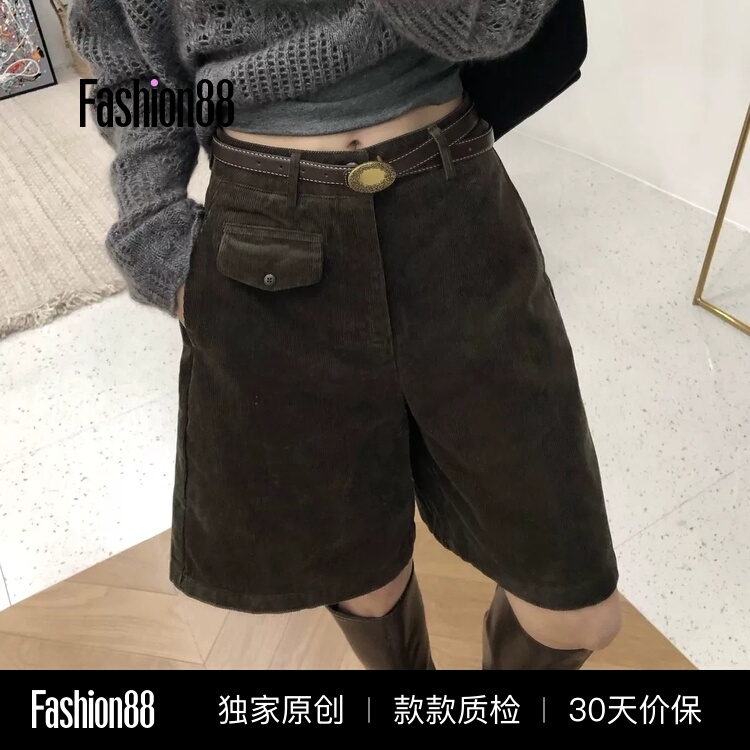 Vintage Old Money Style Corduroy High-Waisted Straight-Leg Shorts for Women, 2026 Autumn New Casual Versatile Pants
