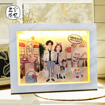 Custom lovers Romantic Cartoon DIY Creative Solid Photos of boys and girls Day 1 Anniversary Gift Wooden Photo Frame