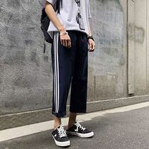 Dark blue school uniform pants large size sports youth three bars black junior high school white edge navy blue boys