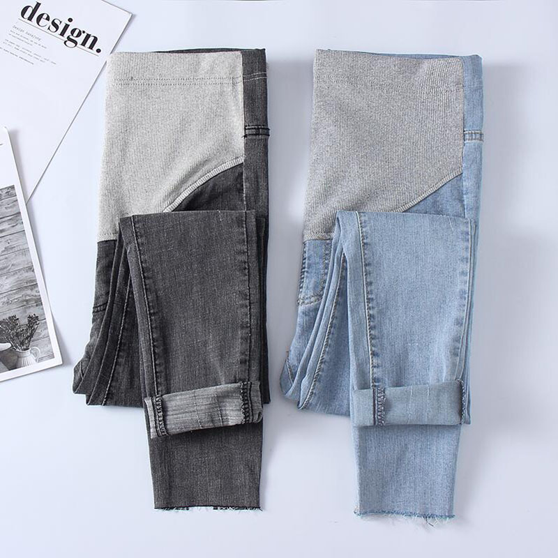 Pregnant women pants outside wear winter tide mom autumn pants small feet light gray plus velvet thick jeans autumn and winter wear