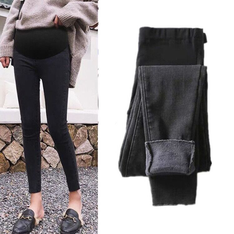 Pregnant Woman Jeans Spring Fall small foot Pregnancy Early Three Months Gestation Early Pants Children Autumn Winter Plus Suede Thickened