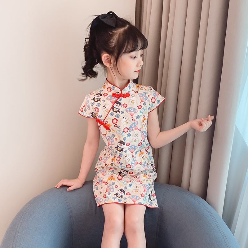 Girls cheongsam summer dress 2023 new children's summer Chinese style improved Hanfu foreign style super fairy thin dress