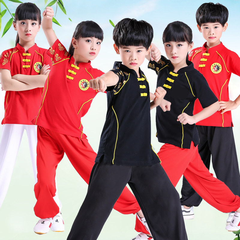 Children's martial arts to use pure cotton short sleeve to persuade boys and girls to train children Chinese feng kung fu performing clothing in summer