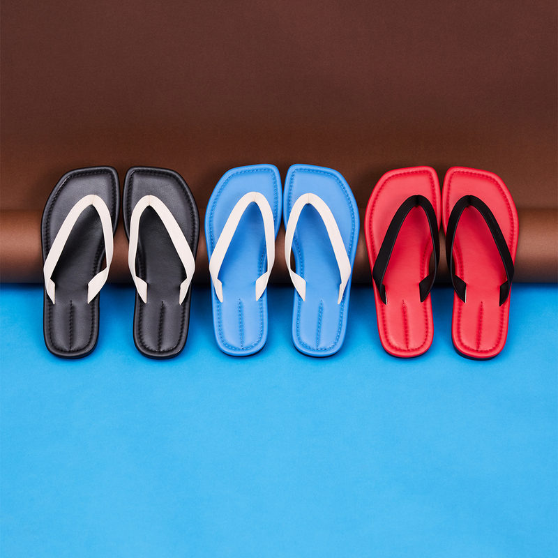 Prettyriver Contrasting Color Leather Square-Toe Flip-Flops for Women, Casual Flip-Flops for Outdoor Wear Prettyriver Contrasting Color Leather Square-Toe Flip-Flops for Women, Casual Flip-Flops for Outdoor Wear