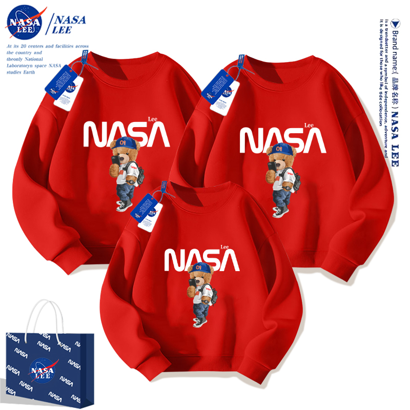 NASA red Chinese New Year's pro-child clothing 2024 family of three-mouth and velvet autumn and winter models Mother's children All-time-year-Taobao