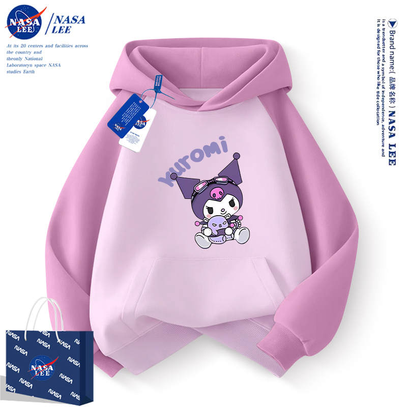 NASAクロミガールズスウェットシャツ春と秋2025新しい中と大きな子供用プラスベルベットガールズ春フード付き子供秋服