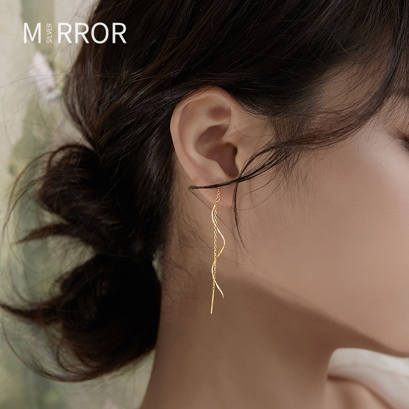 Little Elk Man 925ins wind wave long ear line female fringe earrings niche design stud earrings net red new model