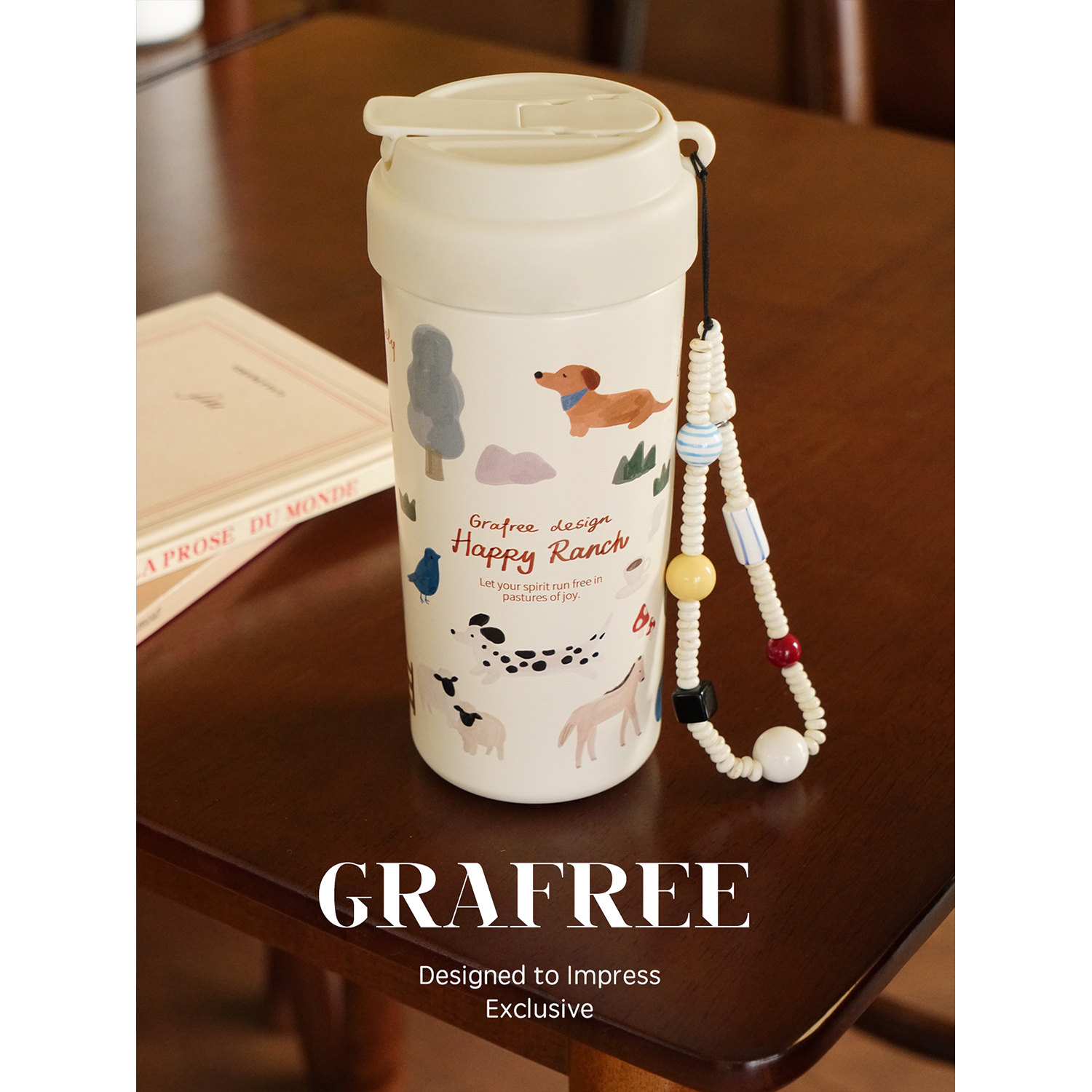 GRAFREE陶瓷内胆保温杯大容量吸管杯女生水杯子高颜值可携式咖啡杯