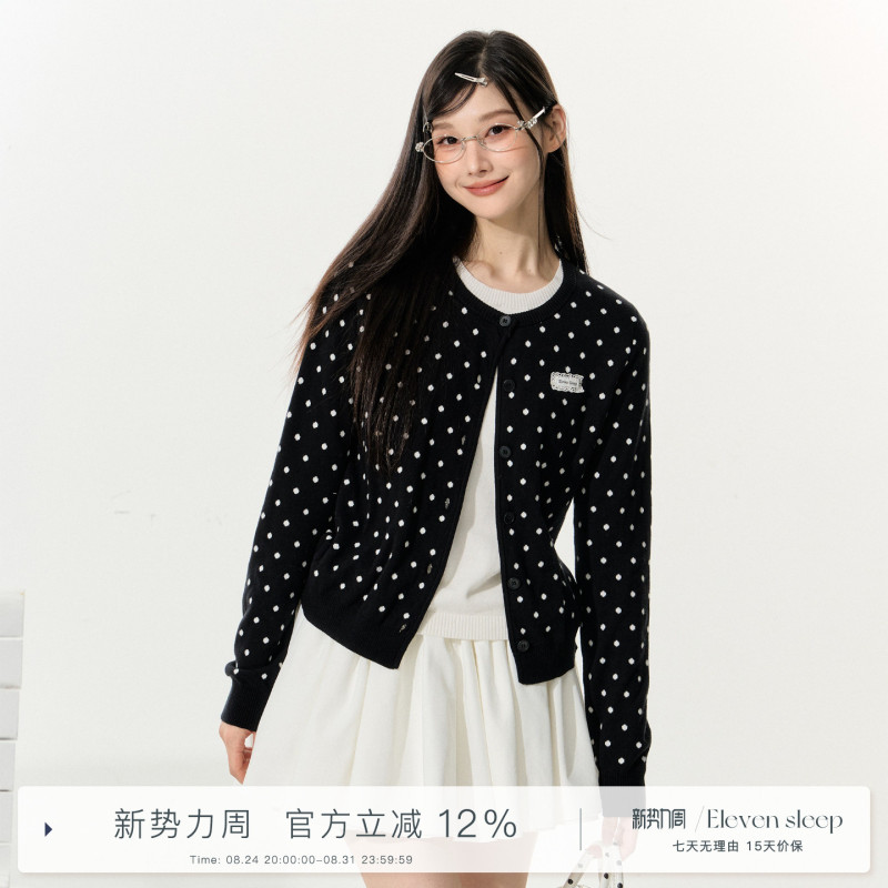 Eleven Sleep Polka Dot Fake Two-Piece Knitted Cardigan Autum Top Women's Knitwear Lazy Style Sweater Jacket