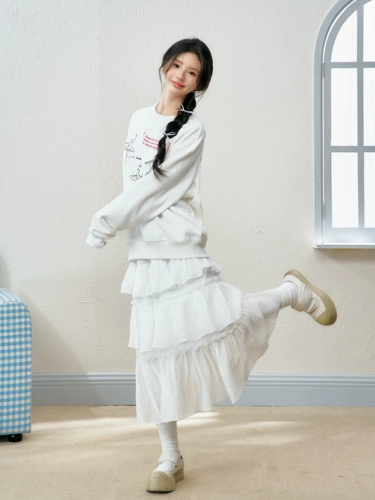 ELEVEN SLEEP Белая летняя длинная юбка, А-силуэт