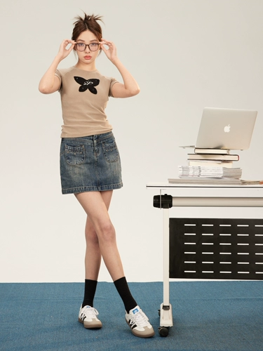 Летнее ретро защитное белье, джинсовая юбка, высокая талия, А-силуэт, с акцентом на бедрах