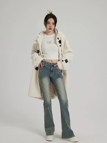 ELEVEN SLEEP Ретро мегафон, джинсы подходит для мужчин и женщин, свободный прямой крой, высокая талия