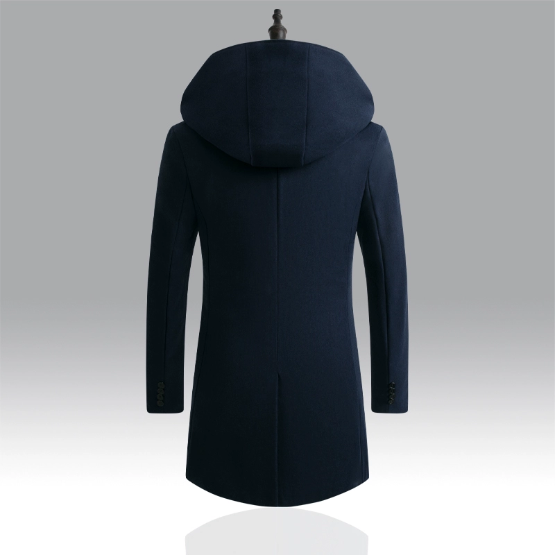 mùa đông len trench áo khoác nam mùa đông len trench áo khoác nam Slim dày trùm đầu trench coat - Áo len
