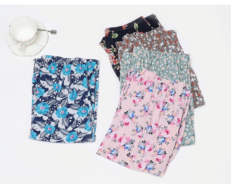 Người trung niên và cao tuổi mùa hè may bộ đồ ngủ cotton bà mẹ quần ống rộng size lớn nữ bà già quần điều hòa chất liệu cotton lụa nguyên chất - Quần tây
