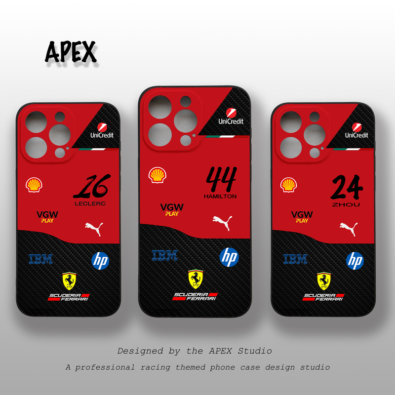 Suitable for Apple, Oppo, Honor, Vivo, Xiaomi Plus, Huawei 16 Pro Max Full Coverage iPhone Phone Case, Ferrari F1 Team Sf25 Season Livery, Black and Red, Zhou Guanyu, Hamilton