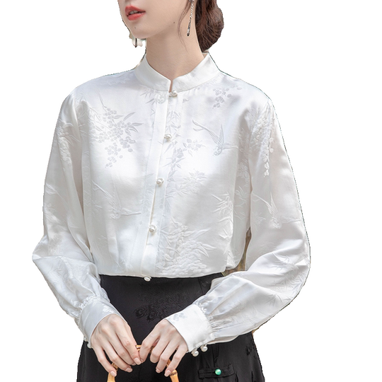 Nuevos tops de estilo chino, camisas con cuello levantado para mujer